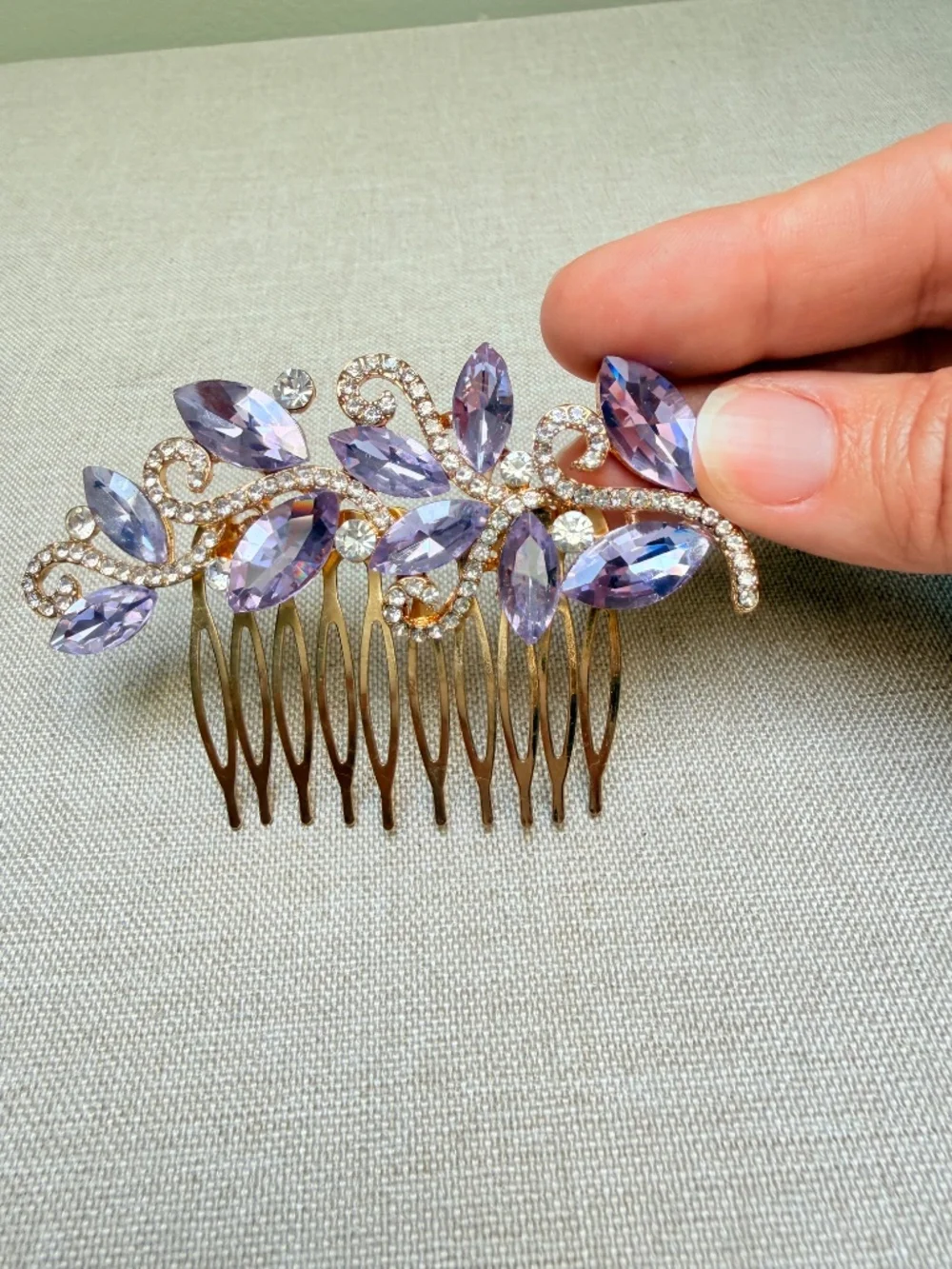 Lavender Purple Crystal Hair Comb Wedding Prom Formal